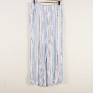 Cloth & Stone Striped Pastel Multi Color Wide Leg Pull On Lightweight Pants Sz M